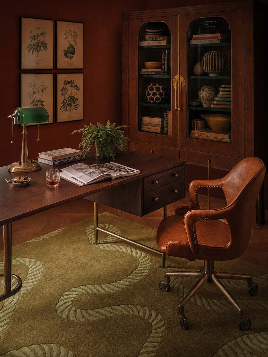 Bold LOOM rug in a maximalist styled living room