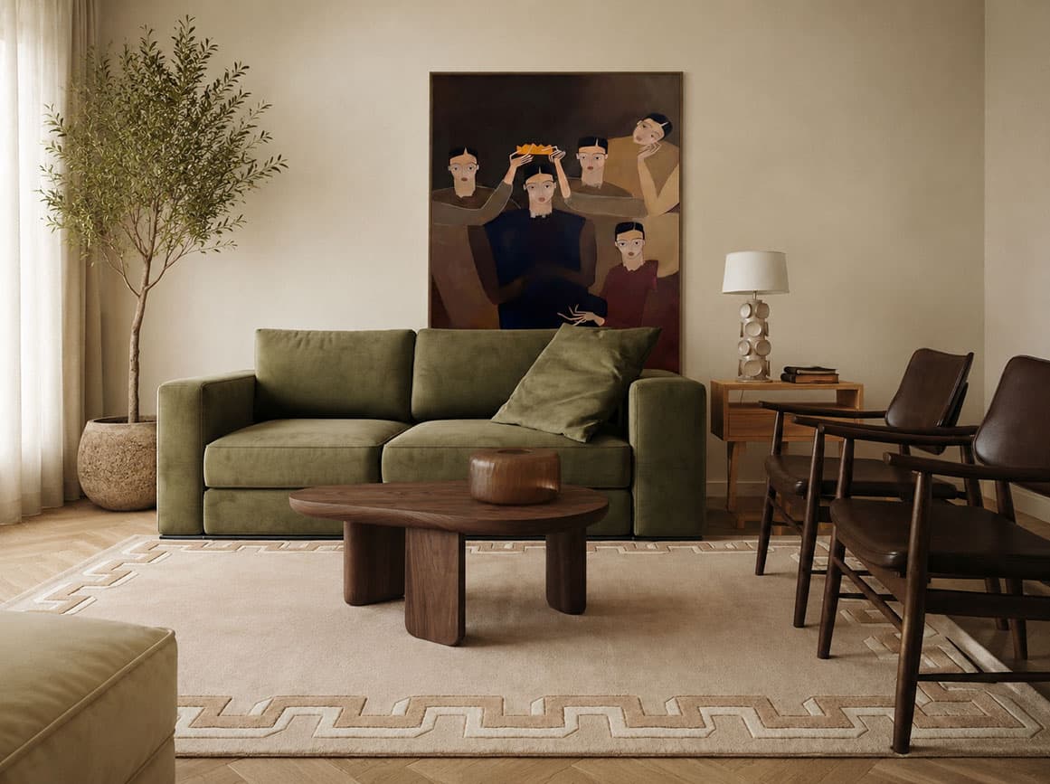 Natural sand-toned LOOM rugs in a warm interior