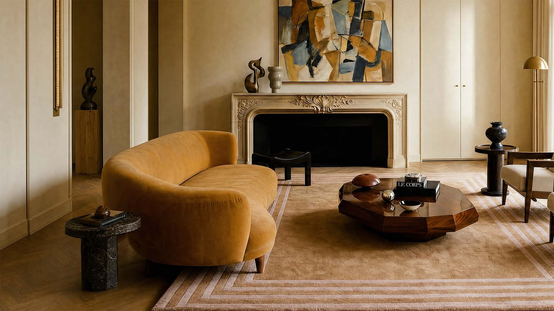 Interior with a handcrafted LOOM rug bringing warmth and character to a living space