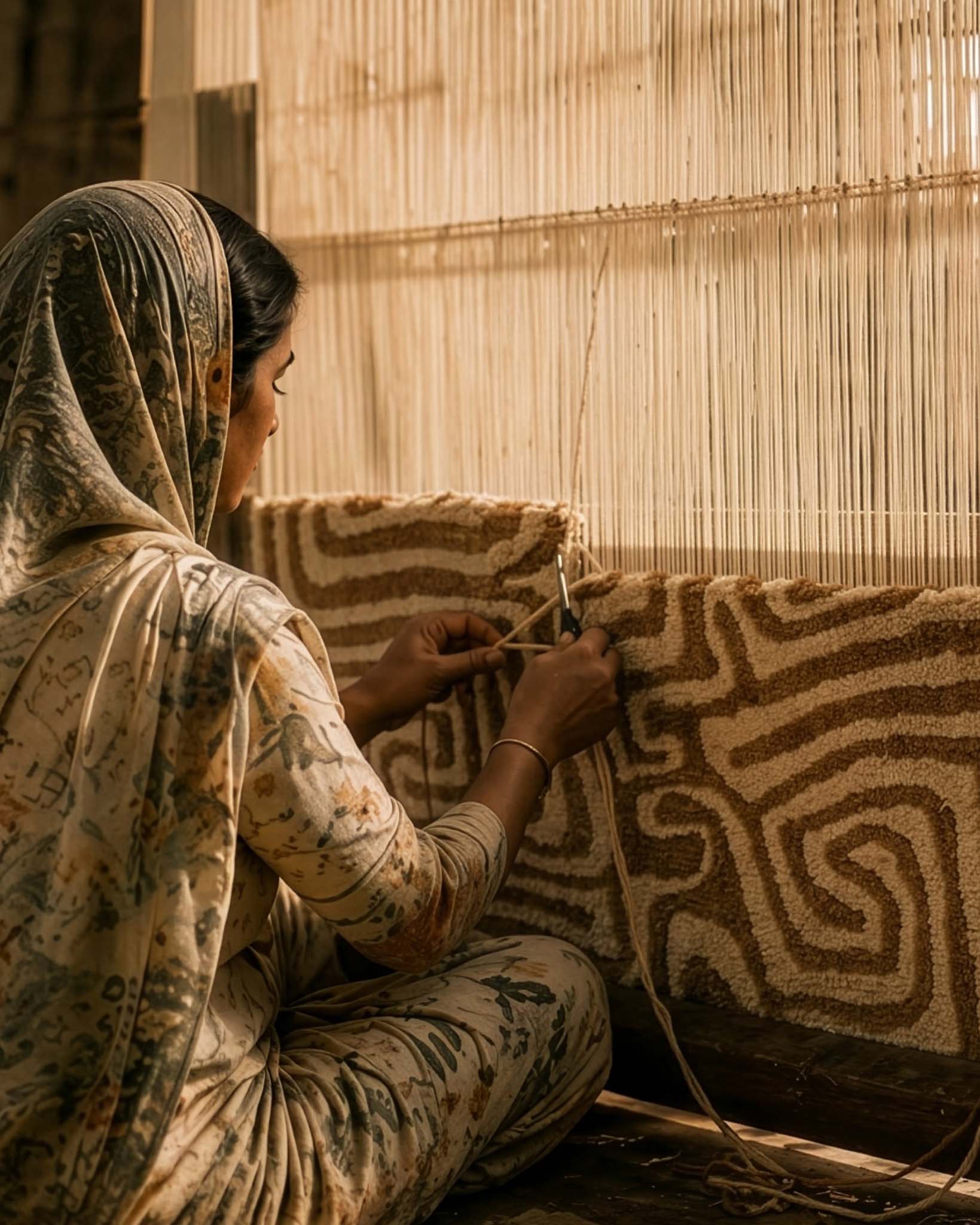 Artisan hand-tufting a LOOM rug