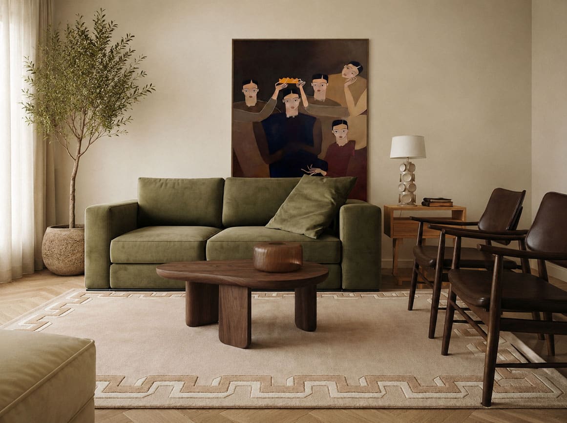 Natural sand-toned LOOM rugs in a warm interior