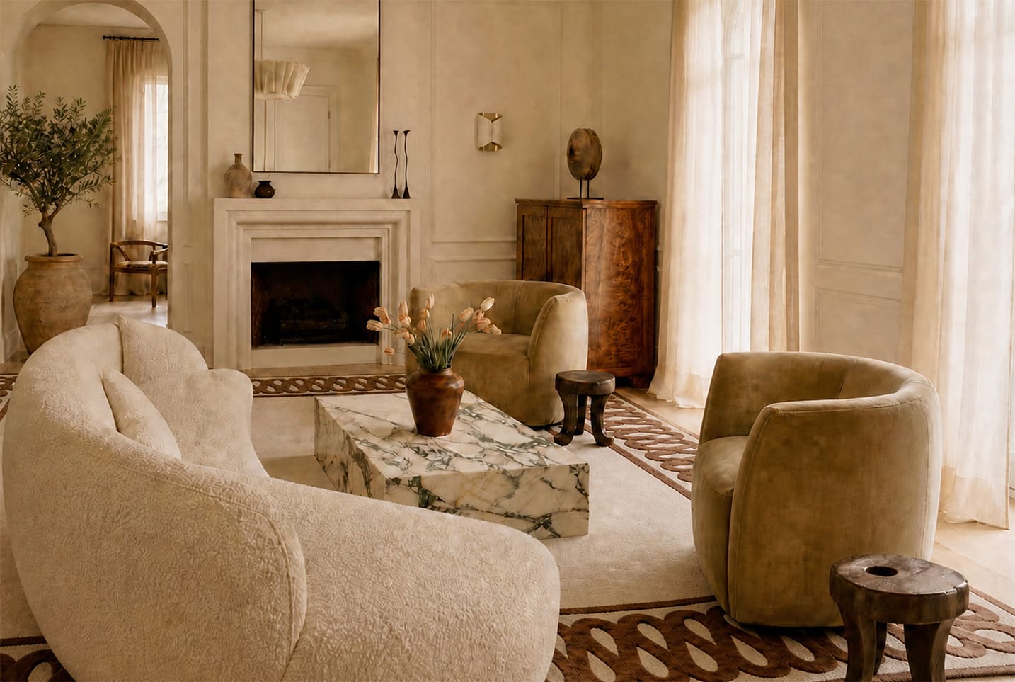 Soft off-white LOOM rugs in a serene interior